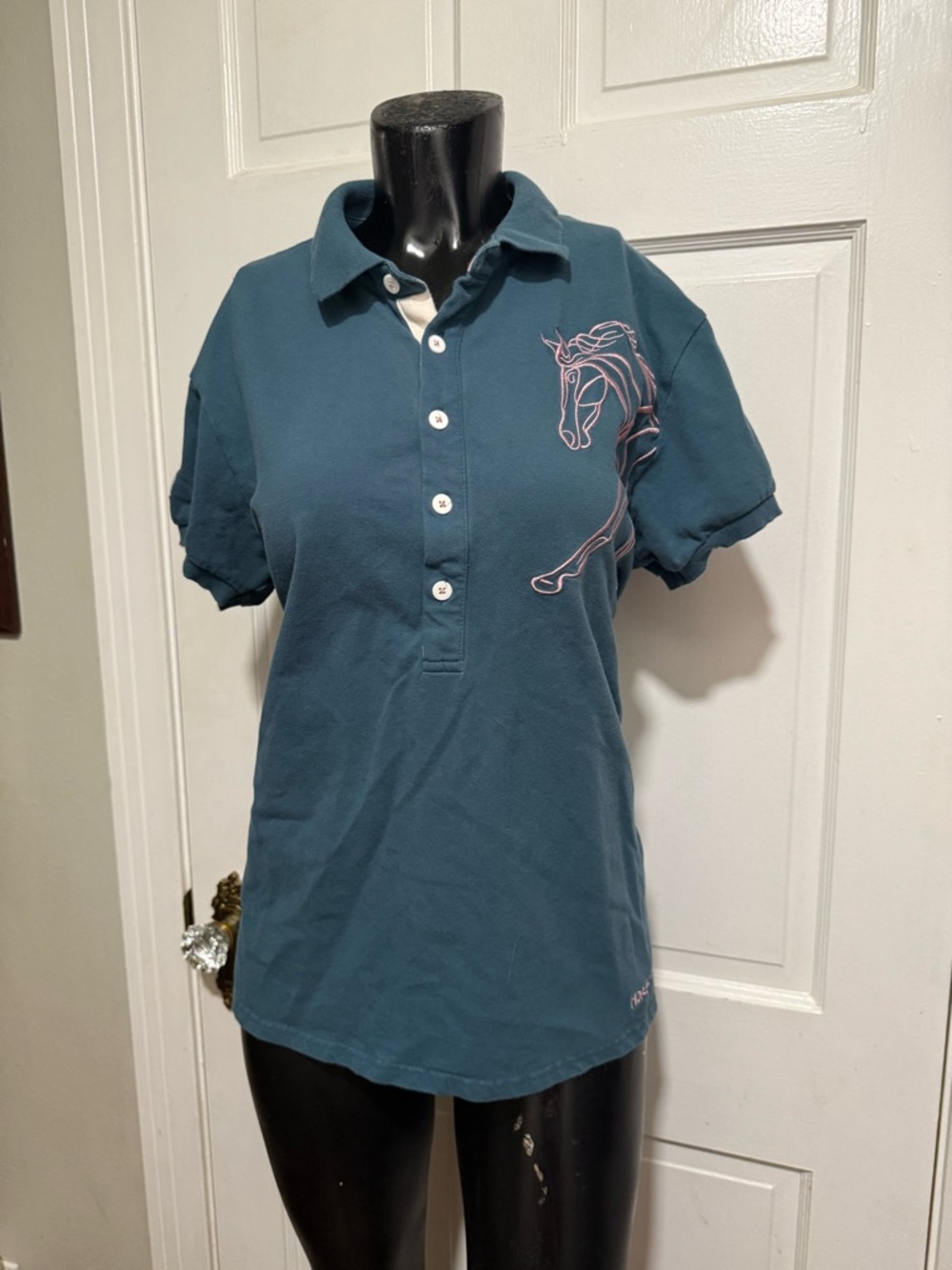 Womens Horseware Ireland Polo Equestrian XXL Size 14 Short Sleeve Teal Pink
